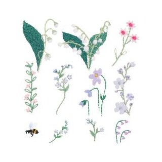 Blümchen, bunt, Stick & Stitch, wasserlöslich, Stickvorlage von Rico