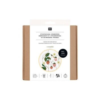 Bild Erdbeeren 10cm Durchmesser, Stickpackung gezählter Kreuzstich von Rico